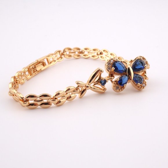 Enchanting Elegance 14kGold Plated Blue Cubic Zirconia Butterfly Linked Bracelet - Picture 6 of 12